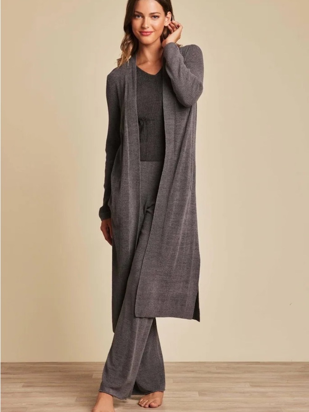 Barefoot Dreams Longline Open-Front Cardigan - Charcoal, Size Snall